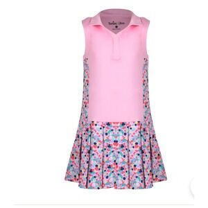 Turtles and Tees Golf Dress Sleeveless Pleated Girls Large Pink Multi